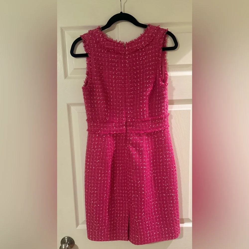 Women’s J. Crew Sleeveless Sheath Dress Tweed Fringe Pink Barbie Valentine Sz 2.